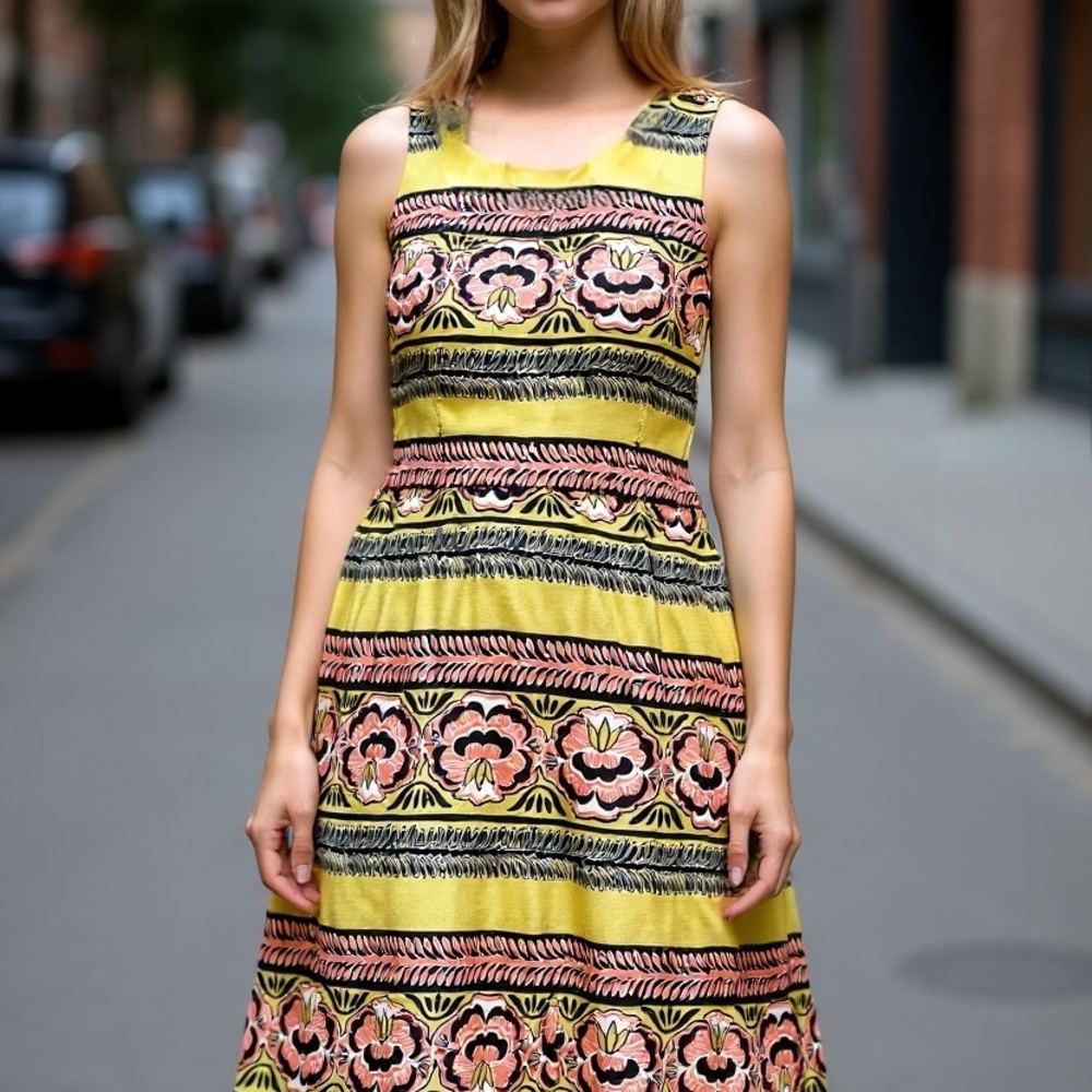 Floral Striped Yellow Dress